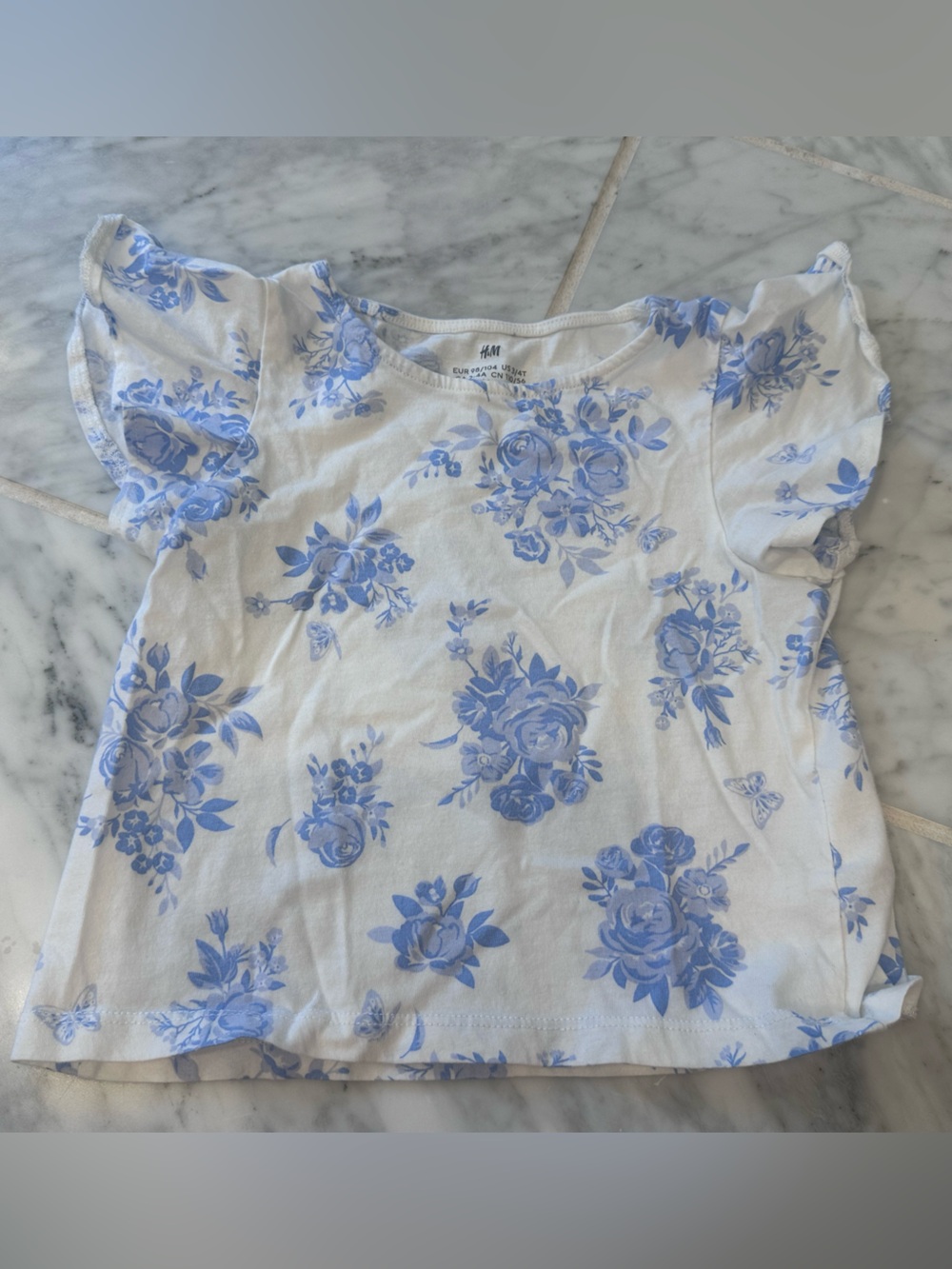 H&M White Tee with Blue Floral Print